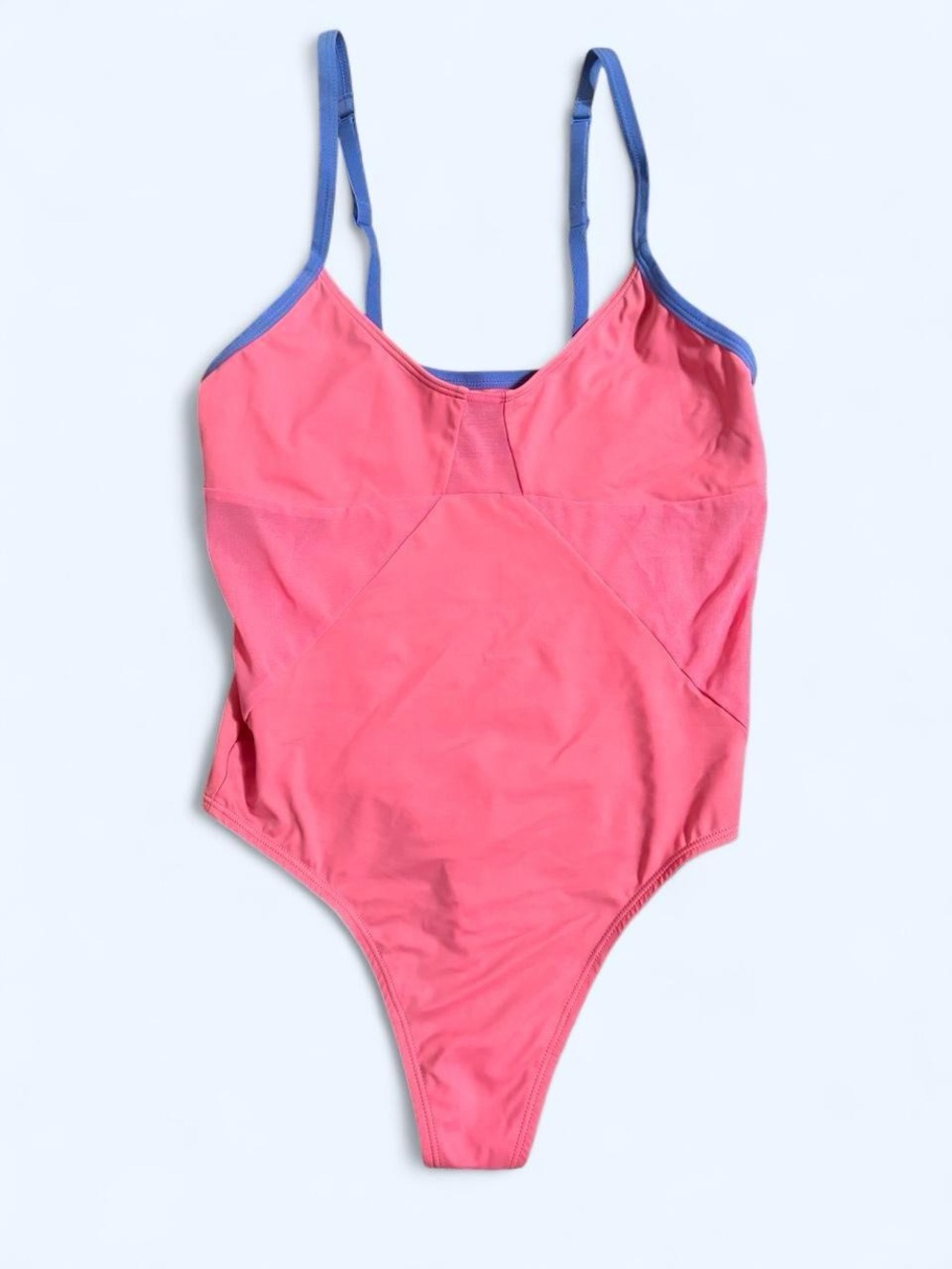 Pink One-Piece Bodysuit with Blue Trim